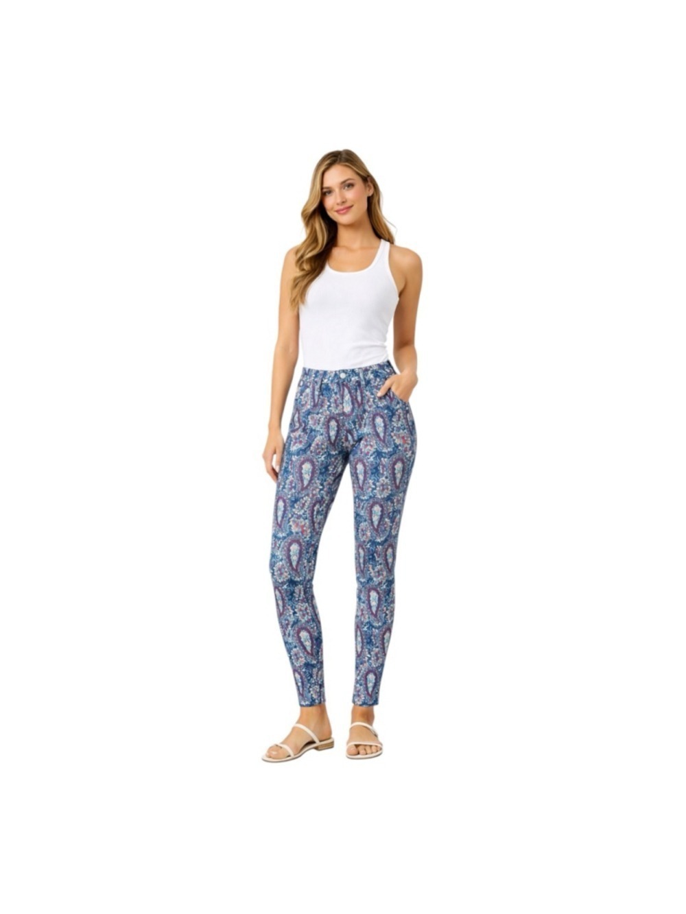 NYDJ for Chico’s Paisley Skinny Jeans Size 10 Lift Tuck Full Length Stretch